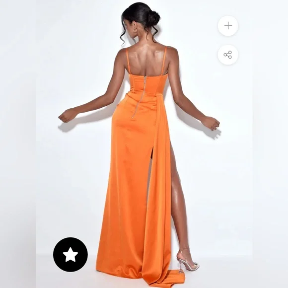 Elayna Orange Strappy Satin Corset High Slit Gown - Picture 4 of 10